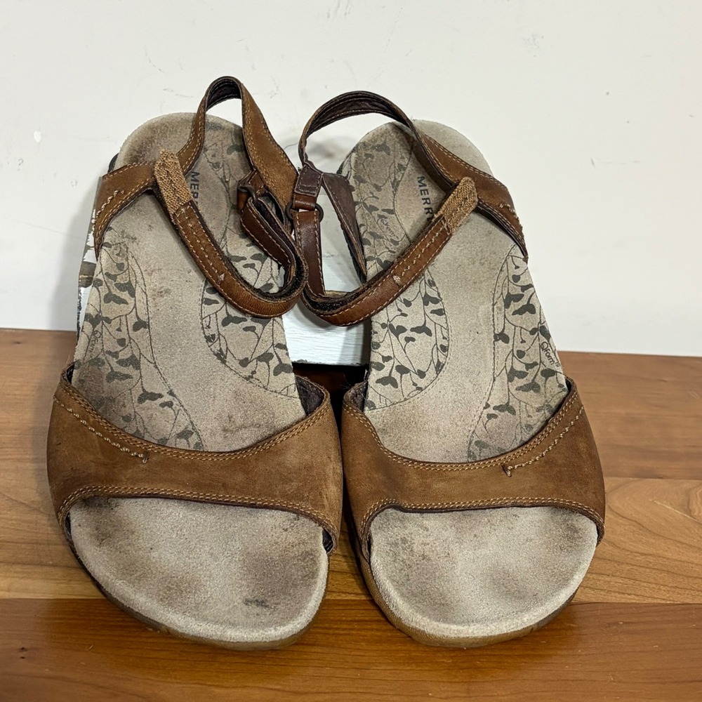 Merrell QForm Womens Brown Leather Ankle Strap Comfort Hiking Sandals Size 8